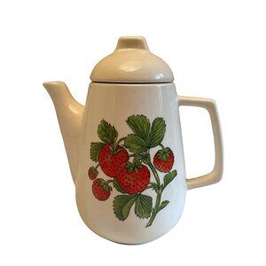 VTG 70s‎ Holiday Designs Stoneware Coffee Tea Pot Strawberry Cottage Retro USA